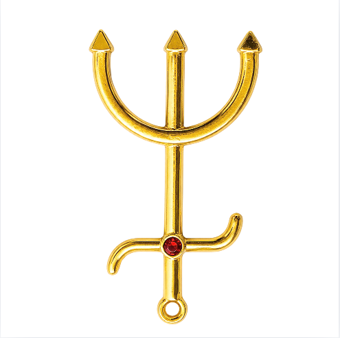 Pingente Pomba Gira Dourado com Pedra Vermelha – 4,9cm
