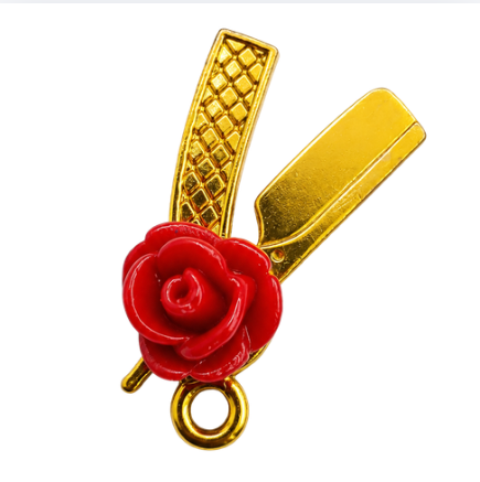 Pingente Navalha com Rosa Vermelha Dourada – 2,5cm