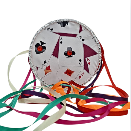 Pandeiro Cigano Decorativo com Cartas e Fitas Coloridas – 19cm