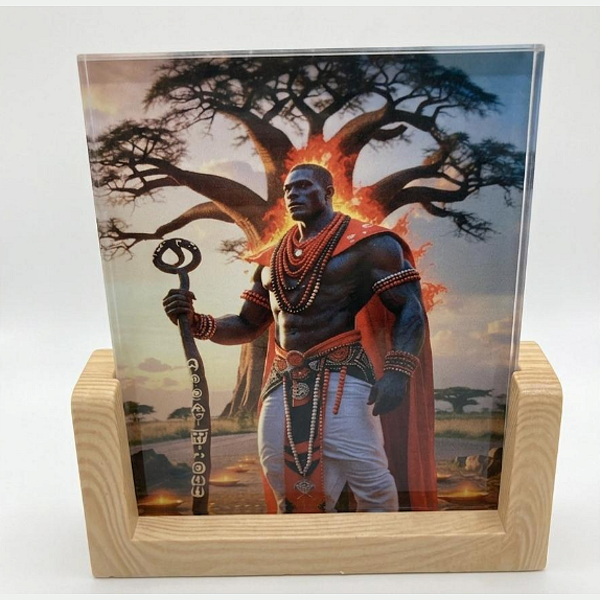 Quadro Luminária Exu com Base de Madeira – USB