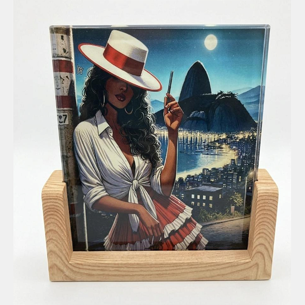 Quadro Luminária Navalha com Base de Madeira – USB