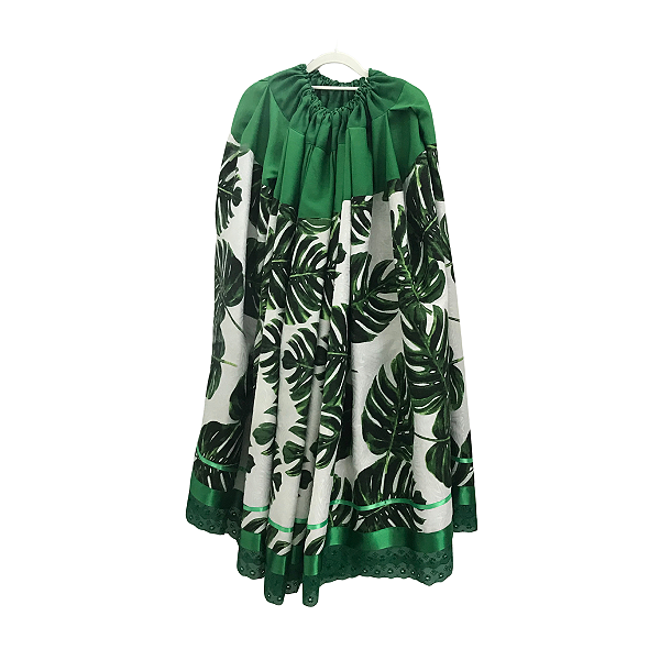 Saia Religiosa Verde e Branca com Estampa de Folhagens