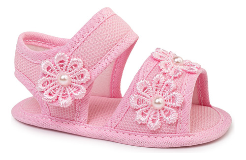 Sandália Baby Menina Recém Nascida Bebê Leve Flores Pérola