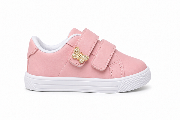 Tênis Infantil Feminino com Velcro Borboleta Escolar