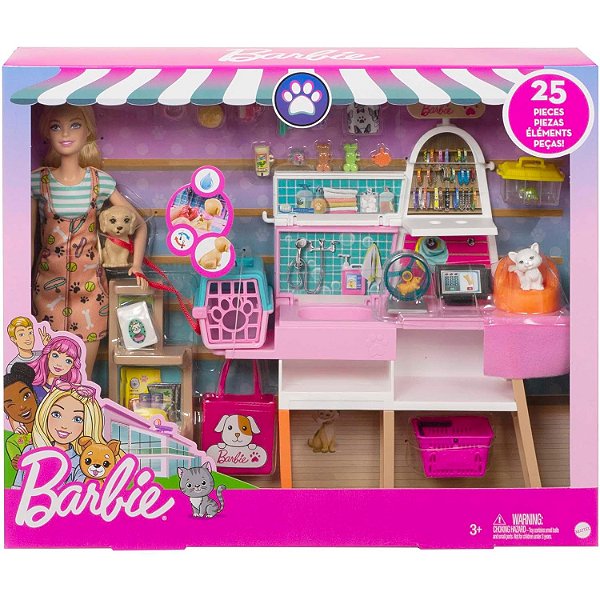 BARBIE PLAYSET PET SHOP COM BONECA E PETS - MATTEL