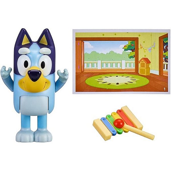 BLUEY COM XILOFONE - BONECO BLUEY COLECIONÁVEL 6 CM - CANDIDE