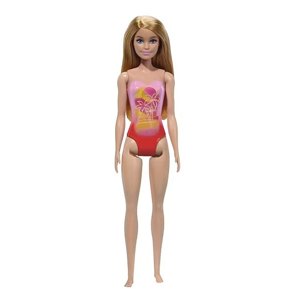 BARBIE PRAIA COM MAIÔ ROSA TROPICAL - MATTEL