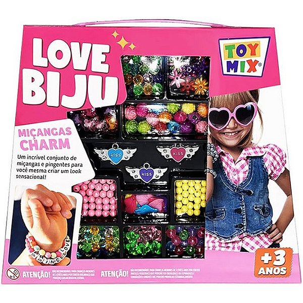 CONJUNTO LOVE BIJU CHARM PARA FAZER BIJUTERIA E MIÇANGA 160PCS+FIO - TOY MIX