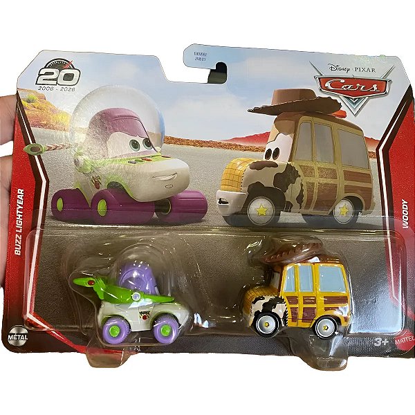 DISNEY PIXAR CARS CARROS BASICO PACOTE 02 CARROS 1:55 WOODY E BUZZ - MATTEL