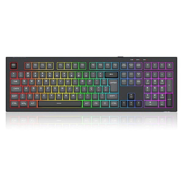 Teclado Gamer Membrana Redragon Crux Iluminação Rainbow Preto e Cinza Full Size K518R-WL-GB(Recondicionado)