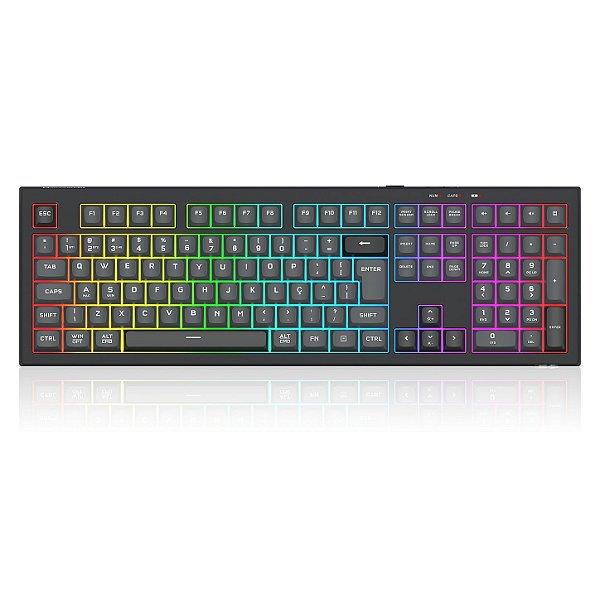 Teclado Gamer Membrana Redragon Crux Pro RGB Preto e Cinza Full Size K518RGB-PRO-GB(Recondiconado)