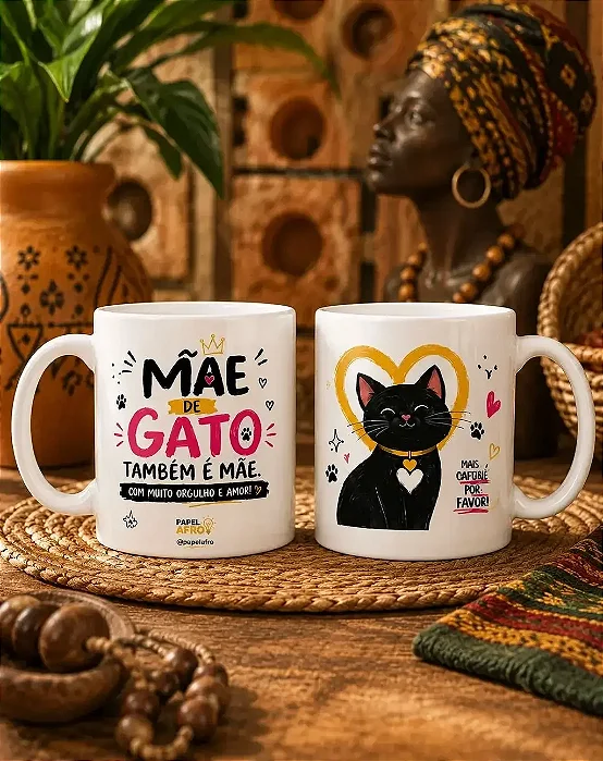 Caneca Mãe de Gato | Presente Criativo para Gateiras | Papel Afro
