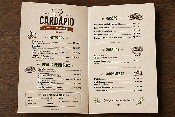 Cardápio em Papel