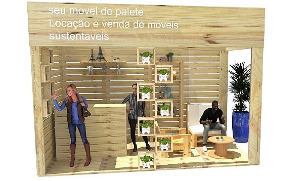 Stand EcoWood III de pinus sustentável para eventos e feiras de negócios - pavilhão 3x4 metros