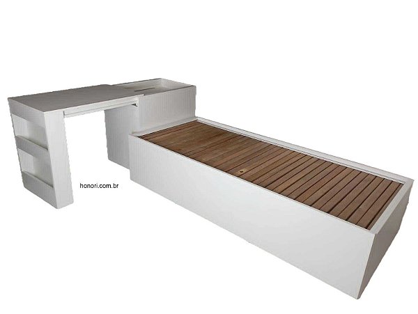 Baú home office + Cama Multifuncional DayBed - cama que vira casal e mesa - Branco TX