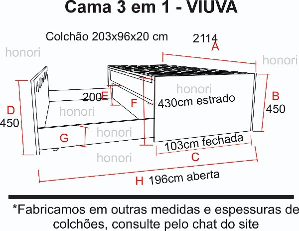 CAMA DE VIUVA 3 EM 1 - valor variável com a cor