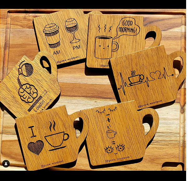 Porta copos personalizados em madeira com corte e gravação a laser