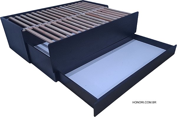 CAMA QUE VIRA CASAL - PLANEJADA 3 EM 1 - COM GAVETA - VERSA TITANIC - Cor: PRETO FOSCO TX