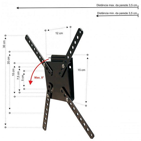 Suporte Para TV Fixo Com Inclinação até 55" polegadas SBRP 110  Brasforma