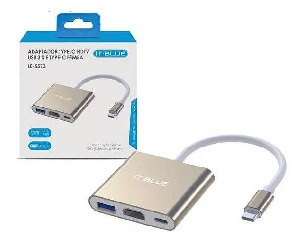 Adaptador Usb Tipo C para HDMI, 1 Portas Usb 3.0,  USB tipo C LE 5573 IT-BLUE Hub USB Tipo C