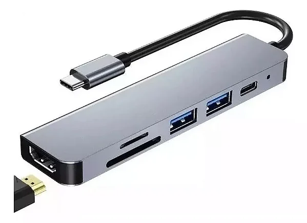 Adaptador USB C HUB USB C  6 em 1 , HDMI, Leitor de cartão SD e Micro SD, HDMI 4k , USB 3.0,Hub USB C Knup KP AD 117
