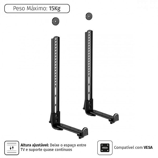 Suporte Para Soundbar PcYes PsPs 100 Suporta 15 kg Preto Ajustável
