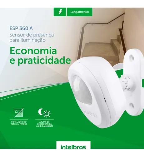 Sensor  De Presença Iluminação Intelbras Espi 360A Interruptor articulável de parede