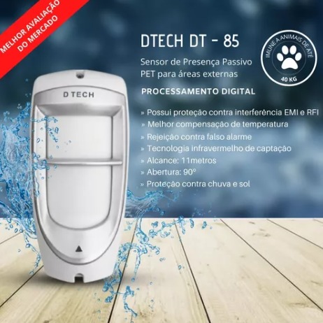 Sensor Externo Passivo Infravermelho DTech DT 85 Pet 40KG DT-85 DT85 Total Externo Com Fio