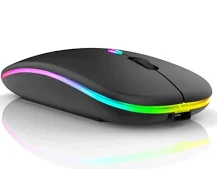 Mouse Luminoso Sem Fio 2.4Ghz e Bluetooth Recarregavél  H'maston E1300 Bateria Interna Preto