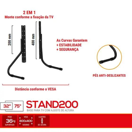 Suporte Base Pé de Mesa TV Lcd/Plasma/Led/Smart De Mesa Multivisão STAND200  TV/Monitor de 32" até 65" preto