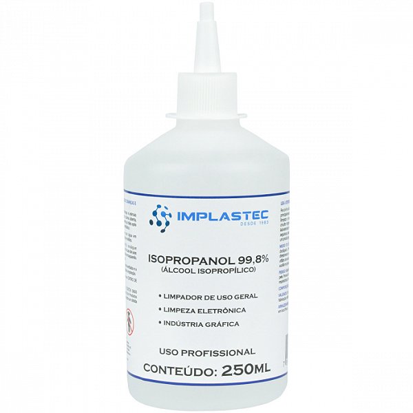 Álcool Isopropilíco 99,8% 250ml Isopropilico Transparente Implastec C/Bico Aplicador