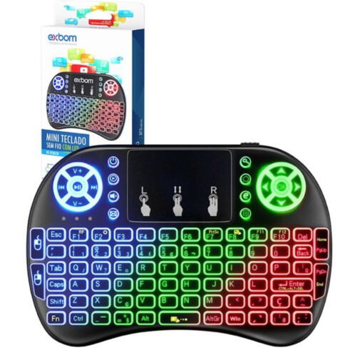 Mini Teclado Android Sem Fio Led Para Tv Box Smart Tv Pc Bateria Recarregável USB Exbom Alcance 10 Metros