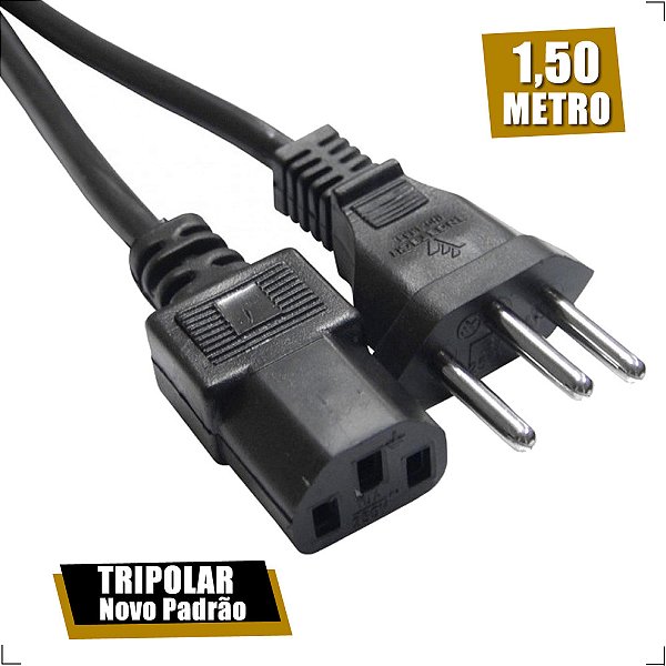 Cabo De Força AC Tripolar TV, CPU,Monitor  3 Pinos 10A 1.50 Metros Cabo de Força