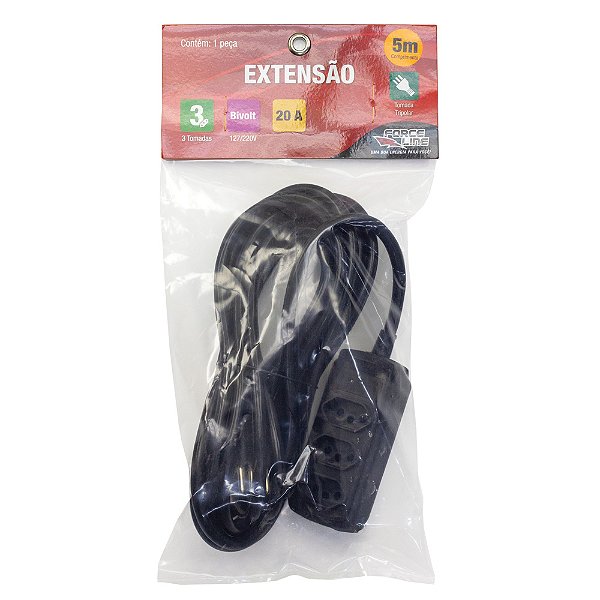 Extensão Eletrica 3 Metros 3 Tomadas 20A 110/220v Tripolar Force Line 0180200332