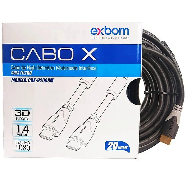 Cabo Hdmi 20 Metros Blindado Com Malha E Filtro Versão 1.4 3D Full HD 1080 Exbom