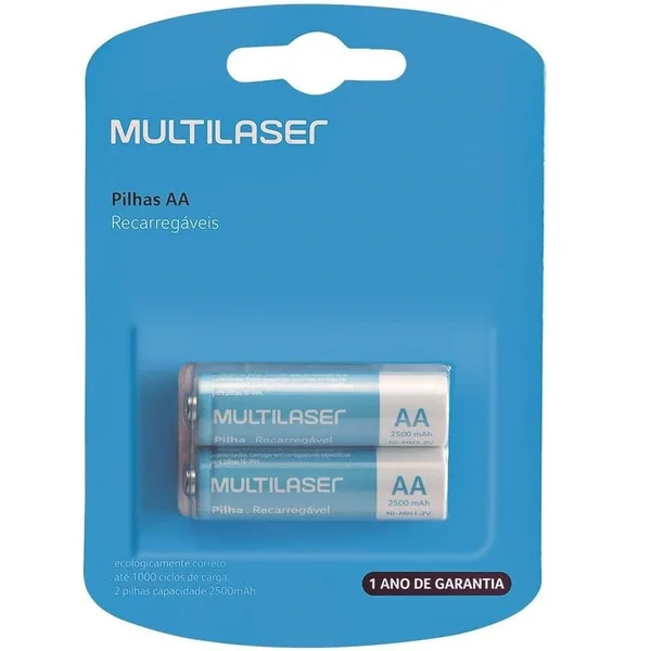 Pilha AA Recarregável AA 2500mAh Multilaser Ni-Mh 1.2v Cartela Com 2 Pç