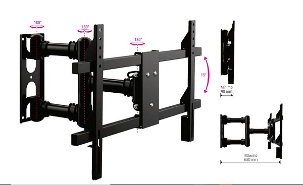 Suporte triarticulado Com Inclinação para TV de 32″ a 75" Multivisão STPA 7000 STPA7000