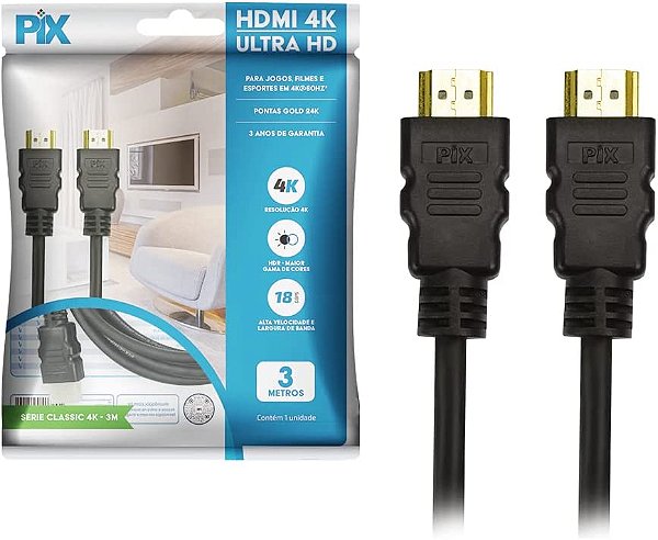 CABO HDMI 3 METROS 2.0 ETHERNET 3D 4K ULTRAHD Full HD PIX 0182223