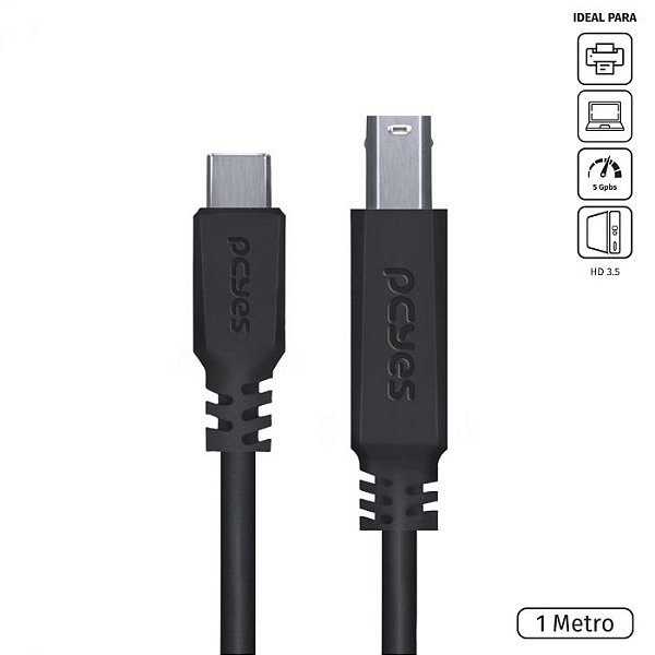 Cabo para impressora USB TIPO C para USB B 3.0 1 metro preto - P3UCBP-1  USB-C para USB-B