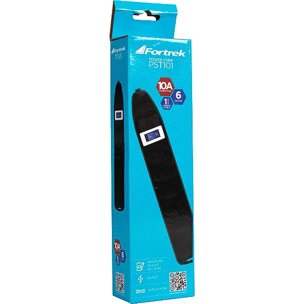 Filtro de Linha 6 Tomadas 110/220v Bivolt 10A cabo 1 Metro Fortrek Com Fusível