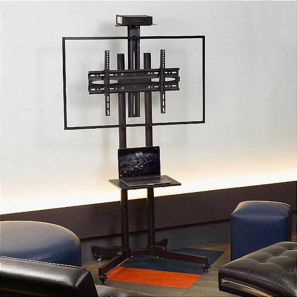 Suporte Pedestal Tv Móvel Com Rodízio 32" a 65" Multivisão PED-4265 Com Duas  Bandejas