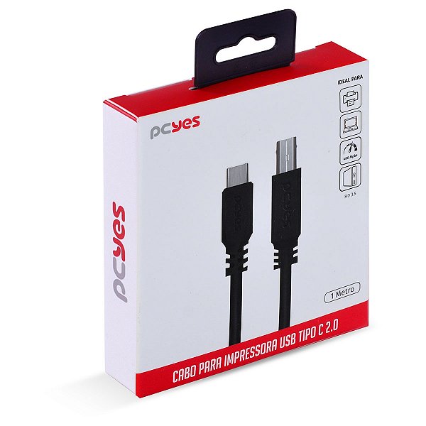 Cabo Impressora USB C X USB B 2.0 PCYES 1 Metro  PUCBP-1 Tipo C  para Usb B