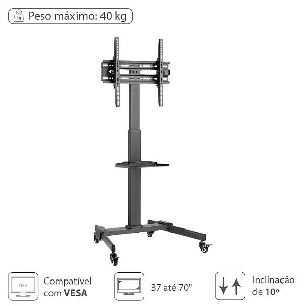 Rack Pedestal De chão Piso Para TV Lcd Led Plasma Smart De 32″ Até 70″ Com Suporte Para Notebook ,Projetor Vinik SR 150