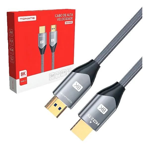 Cabo Hdmi 2.1 8k Gold Ultra Hd Compatível com TV Projetor Ps5 Xbox Series X/s 3 Metros Tomate MHD 8003
