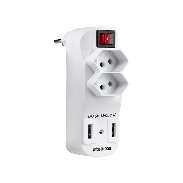 Adaptador Carregador USB Com 2 Tomadas e 2 Portas USB Intelbras EAC 1002
