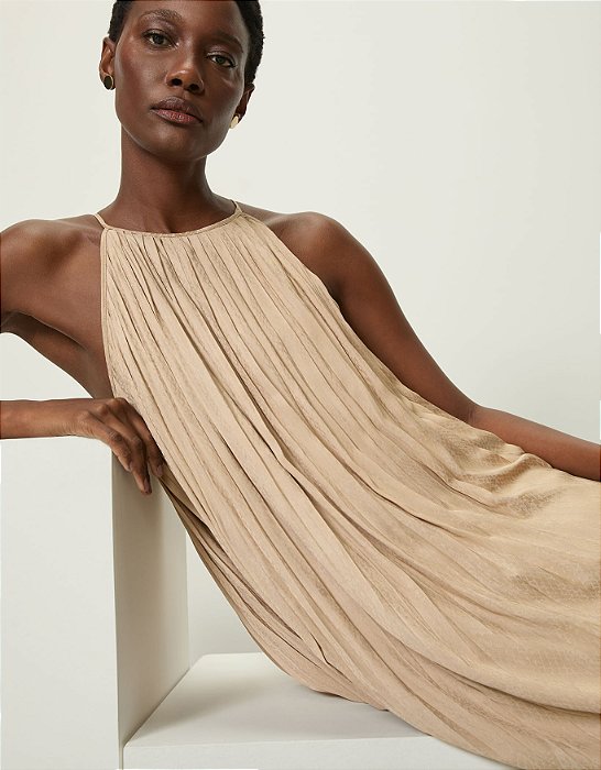 VESTIDO PLISSADO ACETINADO