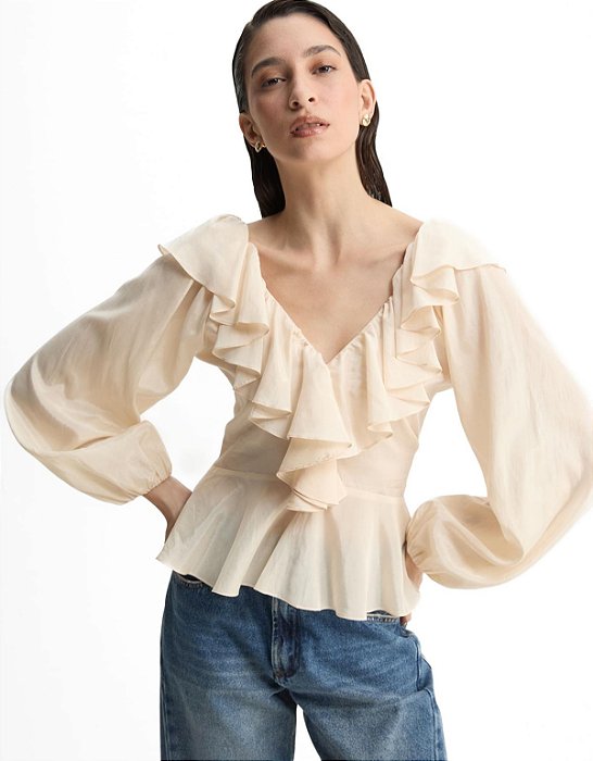 BLUSA AMPLA COM BABADOS