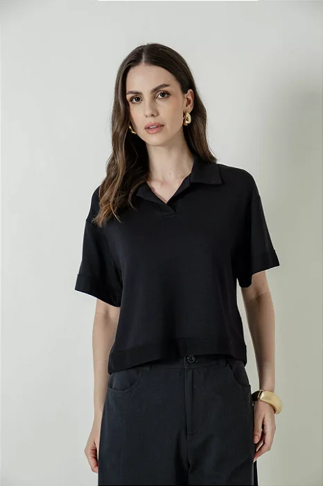 BLUSA MOLETINHO COM GOLA POLO