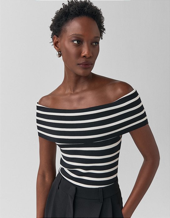 BLUSA TRICOT OMBRO A OMBRO LISTRADA