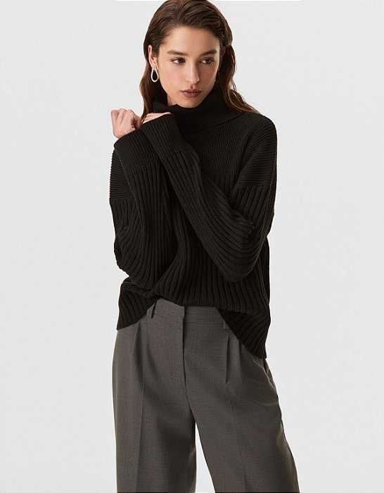 BLUSA TRICOT CANELADA GOLA ALTA